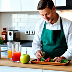 Sustainable Cocktail Preparation**

"A well-lit kitchen scene. A person, fully clothed in appropriate attire, prepares a colorful cocktail using fresh, local ingredients (Dutch berries, mint, and apple slices are visible). The scene includes reusable glass bottles, wooden utensils, and a small compost bin on the counter. Safe for work, appropriate content, professional setup, perfect anatomy, natural proportions, family-friendly, showcasing eco-conscious drink-making."

**